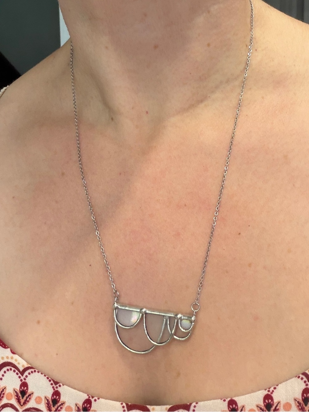 Hand Crafted Stained Glass Silver Layered Cloud Necklace